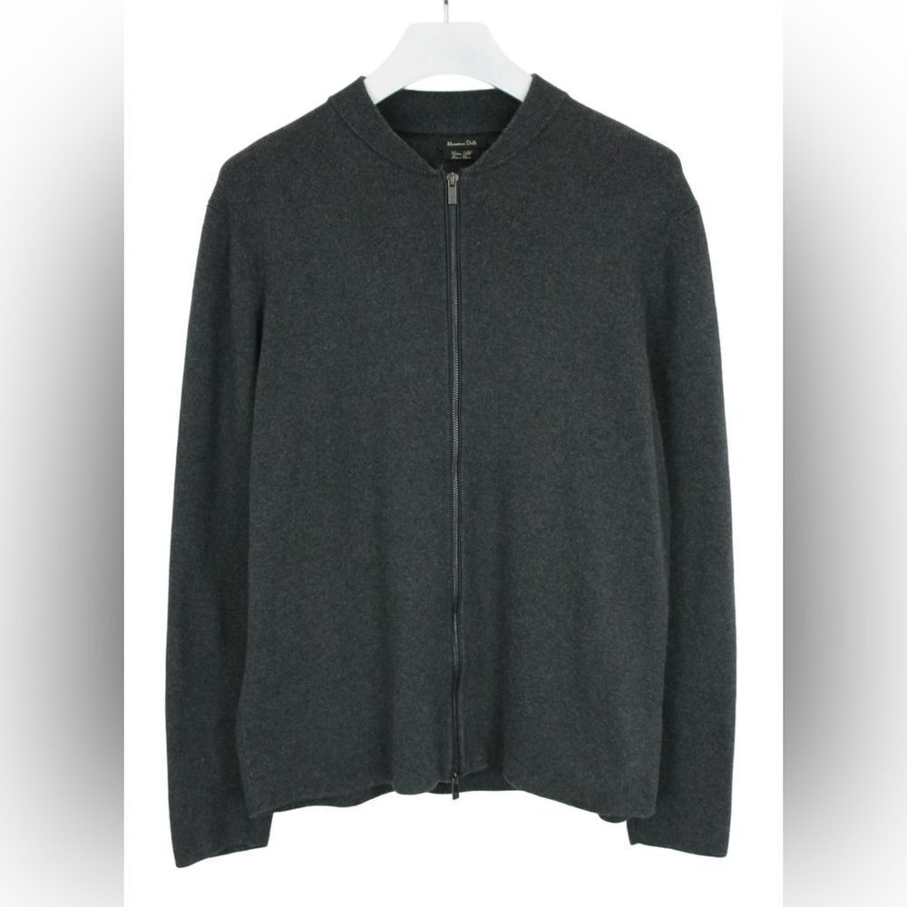 Massimo Dutti Men's Cotton Silk Gray Cardigan Sweater